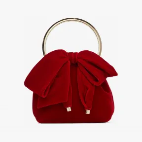 Jimmychoo/吉米周 BON BON - 蝴蝶结饰红色立绒手提包 BONBONAKY061779