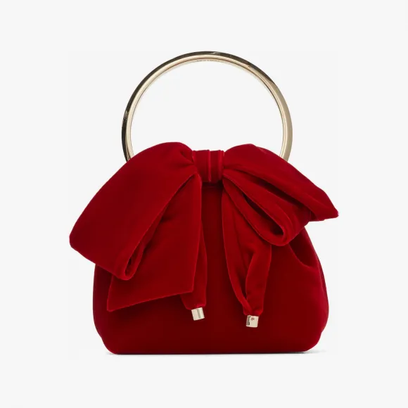 Jimmychoo/吉米周 BON BON - 蝴蝶结饰红色立绒手提包 BONBONAKY061779