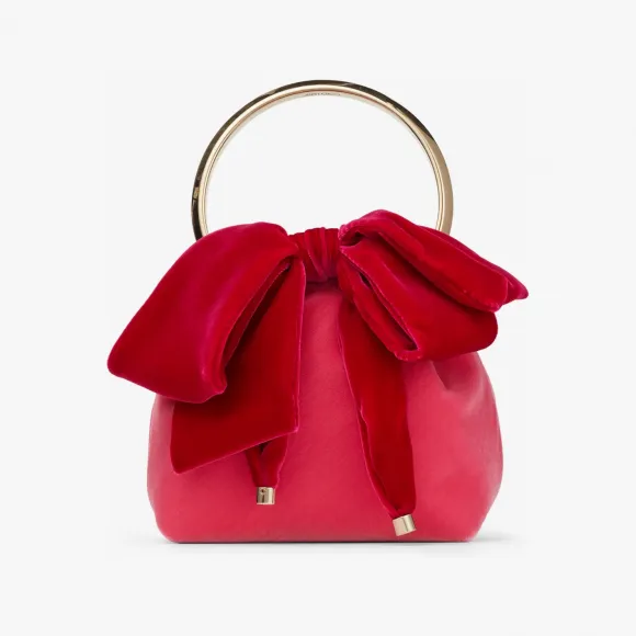 Jimmychoo/吉米周 BON BON - 蝴蝶结饰糖粉色立绒手提包 BONBONAKY112620