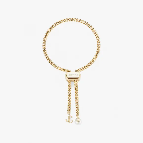 Jimmychoo/吉米周 BonBonBracelet-珍珠和JC交织字母饰件金色金属手链 BONBONBRACELETMFQOO0022