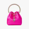 Jimmychoo/吉米周 BONBON-水晶提手桃红色缎面桶包 BONBONVKM110038