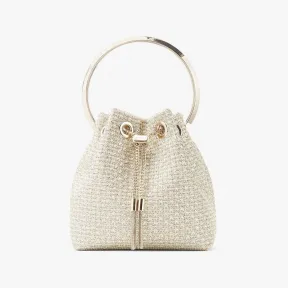 Jimmychoo/吉米周 BONBON-金属手环提手香槟色闪亮卢勒克斯金银纱编织手提包 BONBONWDF120011