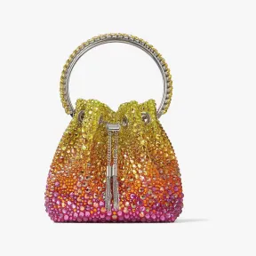 Jimmychoo/吉米周 BONBON-水晶装饰琥珀橙色、浆果红色与青柠色撞色缎面水晶提手迷你包 BONBONXDR0C9225
