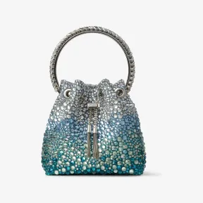 Jimmychoo/吉米周 BON BON | 水晶饰孔雀蓝色缎面手提包 BONBONXDR0C9950