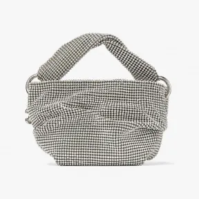 Jimmychoo/吉米周 BONNY-银色缎面拼水晶网布绞花提手手提包 BONNYCXZAA0009