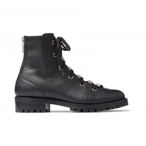 Jimmychoo/吉米周 水晶饰黑色粒面皮系带机车靴 BRENFLATIUG000071