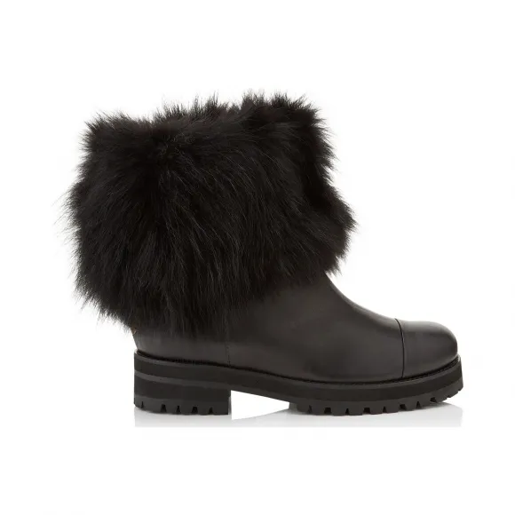 Jimmychoo/吉米周 黑色皮靴配狐狸毛 DANAFLATLFX010003