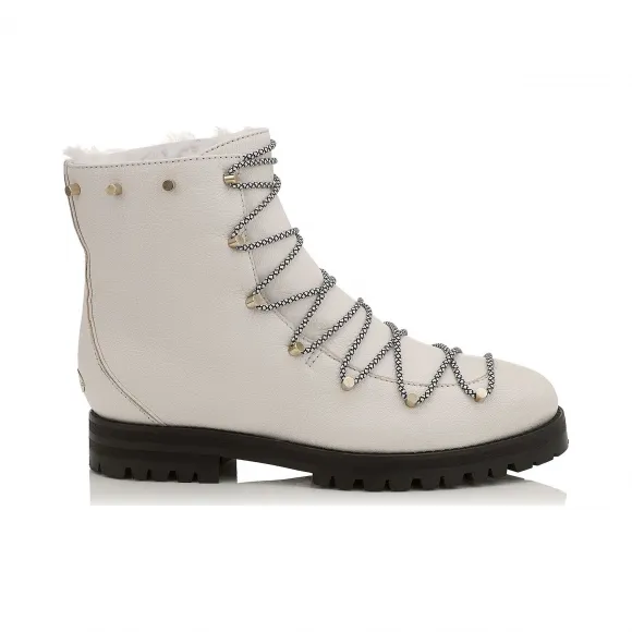 Jimmychoo/吉米周 白色粒面皮革作战靴，配衬羊毛衬里 DRAKEFLATAGI080009