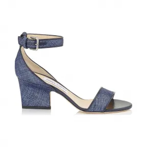 Jimmychoo/吉米周 海军蓝印花金属牛仔布坡跟鞋 EDINA65IMD040014