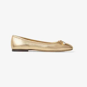 Jimmychoo/吉米周 ELME FLAT | 珍珠饰金色金属感纳帕革平底鞋 ELMEFLATMNAOO0022