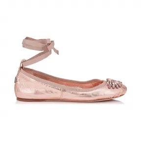 Jimmychoo/吉米周 茶玫瑰色金属纳帕和罗缎缎带芭蕾舞鞋 GRACEFLATING111014