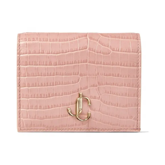Jimmychoo/吉米周 品牌 logo 徽章装饰绯红色鳄鱼纹皮钱夹  HANNECCL110003