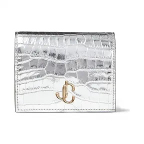 Jimmychoo/吉米周 品牌 logo 徽章装饰银色金属感鳄鱼纹皮钱夹  HANNEMIJAA0009