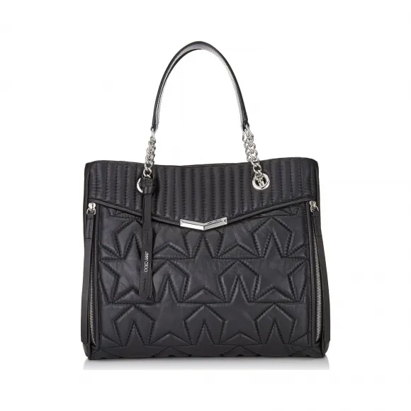 Jimmychoo/吉米周 大号黑银双色星形凸纹提花纳帕羊皮购物托特包  HELIASHOPPERLTMN000071