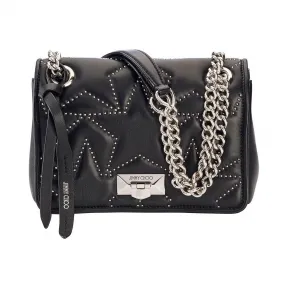 Jimmychoo/吉米周 铆钉装饰黑色纳帕羊皮银色链条肩带挎包  HELIASHOULDERBAGSEIU010003
