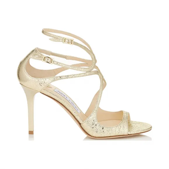 Jimmychoo/吉米周 香槟裂纹箔皮革凉鞋 IVETTEFAL120011