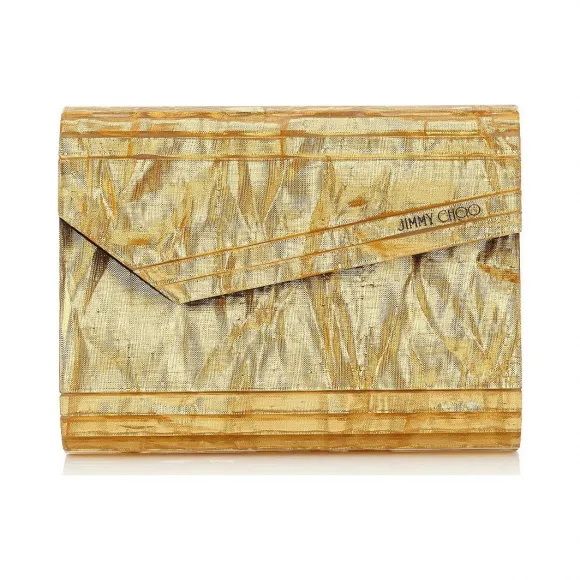 Jimmychoo/吉米周 金色褶皱me缝面料亚克力手拿包 j000056088001