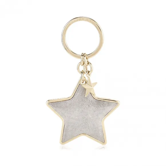 Jimmychoo/吉米周 复古银蚀刻金属Spazzolato皮革和金属星星钥匙扣 j000056341001