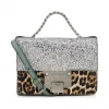 Jimmychoo/吉米周 银色粗亮片面料和豹纹小马迷你斜挎包 j000065315001