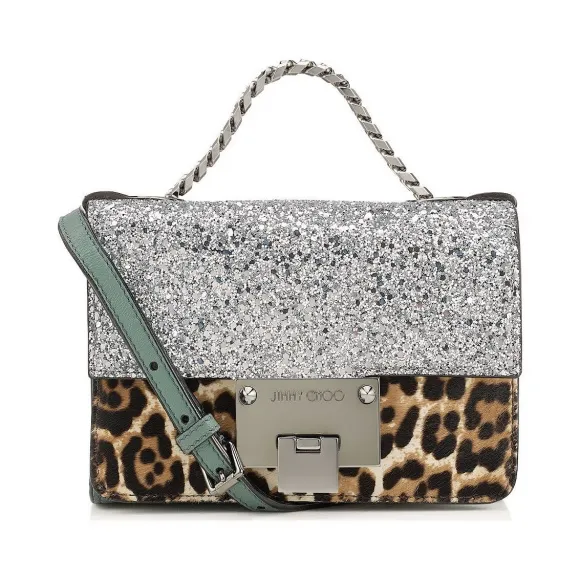Jimmychoo/吉米周 银色粗亮片面料和豹纹小马迷你斜挎包 j000065315001