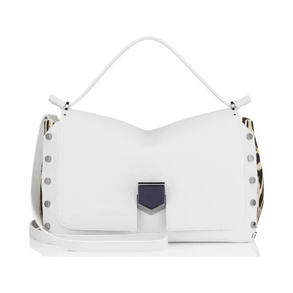 Jimmychoo/吉米周 光学白粒状皮革和雪豹印花小马手提包 j000065375001
