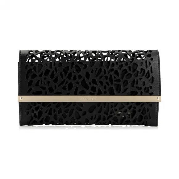 Jimmychoo/吉米周 黑色激光打孔皮革配件手拿包 j000068003001