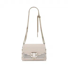 Jimmychoo/吉米周 海军蓝和光学白条纹棉质单肩包，铺有水晶锁 j000069500001