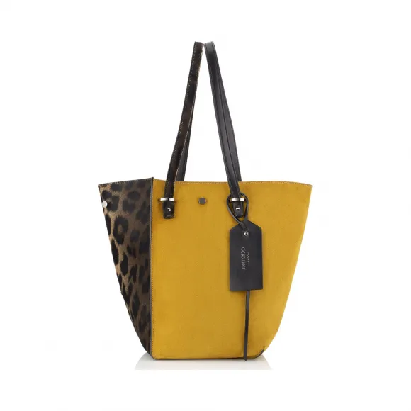 Jimmychoo/吉米周 军绿色豹纹小马和琥珀色麂皮手提袋 j000071247001