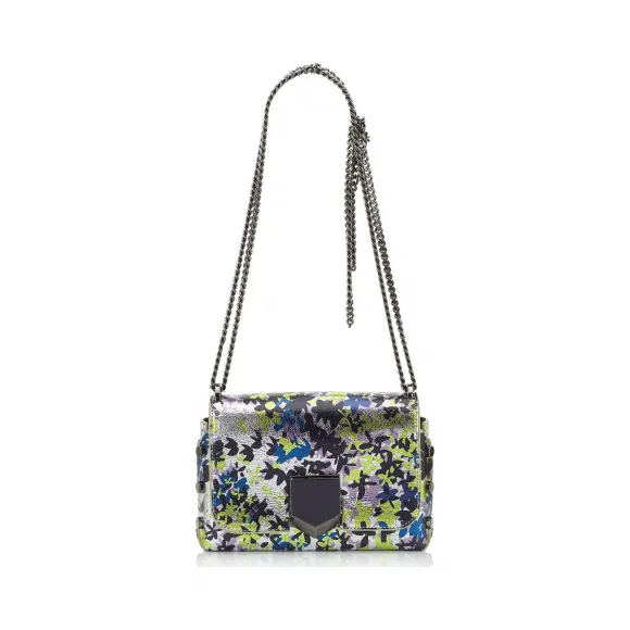 Jimmychoo/吉米周 苹果和淡紫色迷彩印花裂纹金属皮革单肩包 j000078061001