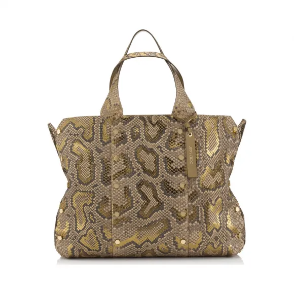 Jimmychoo/吉米周 淡褐色和金色金属化蟒蛇皮手提袋 J000091335001