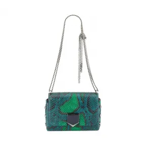 Jimmychoo/吉米周 瓶绿色和流行绿色Matt涂漆蟒蛇皮单肩包 J000091997001