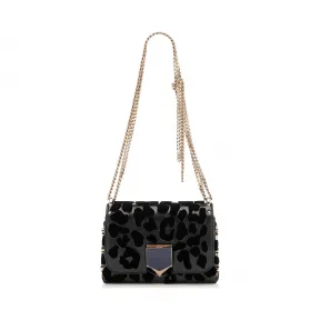 Jimmychoo/吉米周 黑色Spazzolato刺绣天鹅绒豹纹印花单肩包 J000094586001