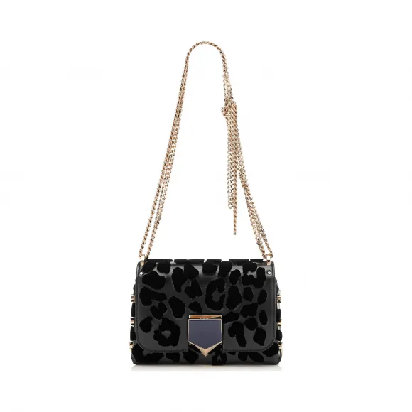 Jimmychoo/吉米周 黑色Spazzolato刺绣天鹅绒豹纹印花单肩包 J000094586001