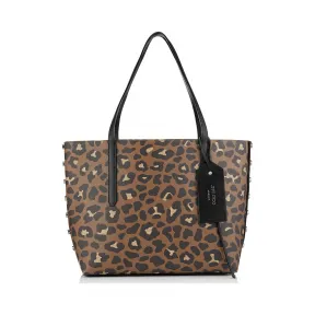 Jimmychoo/吉米周 榛子混合豹纹涂层帆布和粒状小牛皮手提袋 J000094616001