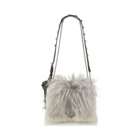 Jimmychoo/吉米周 月光石金属饰狐狸皮草和白色水貂肩包，饰有钉饰带 J000095038001
