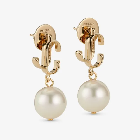Jimmychoo/吉米周 JC PEARL EARRING耳钉-金色金属 JC 交织字母饰珍珠耳钉 JCPEARLEARRINGDXQ0C9456