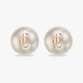 Jimmychoo/吉米周 JCPearlStuds-金色金属JC交织字母饰珍珠耳钉 JCPEARLSTUDSDXQ0C9456