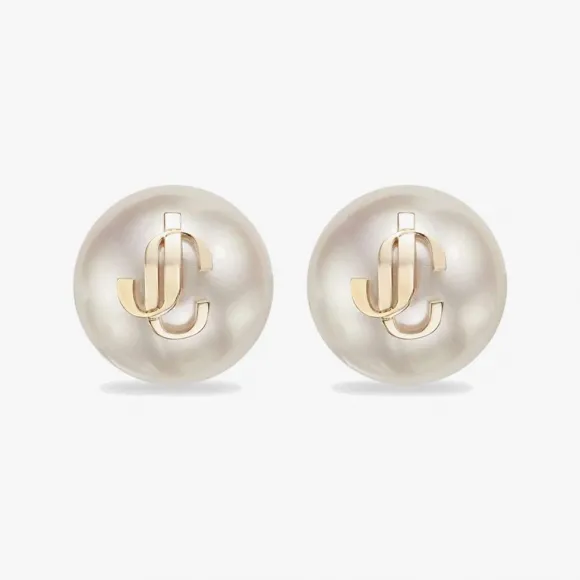 Jimmychoo/吉米周 JCPearlStuds-金色金属JC交织字母饰珍珠耳钉 JCPEARLSTUDSDXQ0C9456