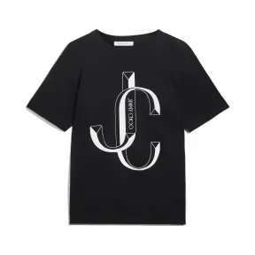 Jimmychoo/吉米周 JC 品牌 logo 款黑色棉质宽松 T 恤  JCTEES006013643