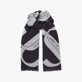 Jimmychoo/吉米周 JORDYN-超大号JC字母装饰黑色羊毛真丝围巾 JORDYNH65076150S615012555
