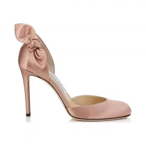 Jimmychoo/吉米周 茶玫瑰色缎面蝴蝶结圆头浅口鞋 KAY100SAT111014