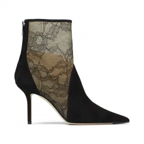 Jimmychoo/吉米周 黑色麂皮蕾丝踝靴  LEIDA85SDC000074