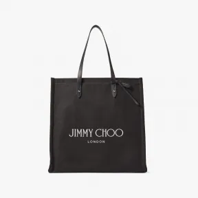 Jimmychoo/吉米周 LOGO TOTE 系列托特包-黑色皮革提手黑色帆布托特包 LOGOTOTEFFQ000074