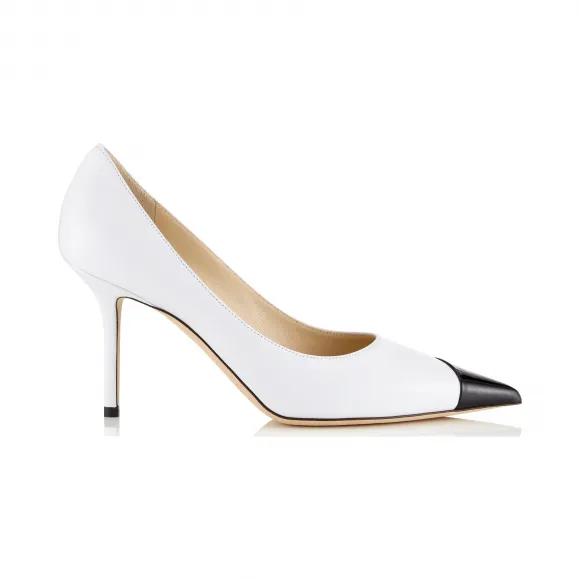 Jimmychoo/吉米周 黑、白双色不对称漆皮纳帕羊皮尖头高跟鞋 LOVE85ZYZ005532