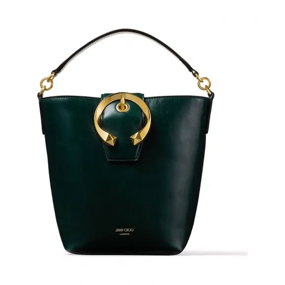 Jimmychoo/吉米周 金属搭扣深绿色牛皮水桶包  MADELINEBUCKETTRM031838
