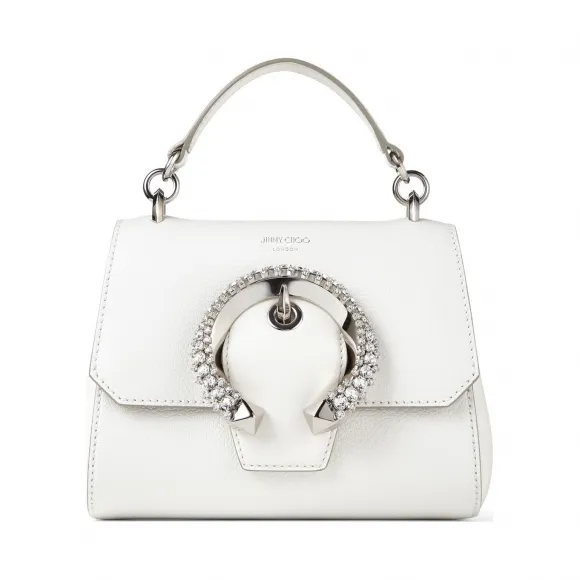 Jimmychoo/吉米周 水晶扣饰拿铁色山羊皮拼牛皮手提包  MADELINETOPHANDLESGTG080258
