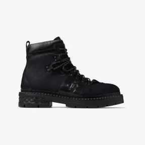 Jimmychoo/吉米周 MARLOW HIKING BOOT登山靴-黑色 JC 字母纹尼龙拼皮革登山靴 MARLOWHIKINGBOOTJXR000074