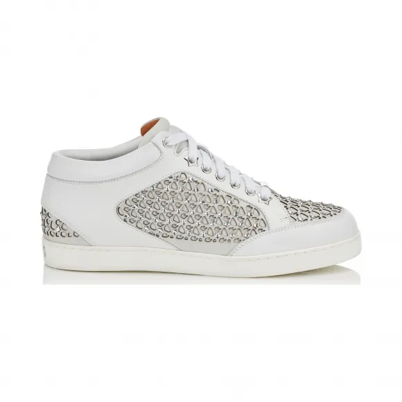 Jimmychoo/吉米周 水晶星星光学白色皮革运动鞋 MIAMICYS080108