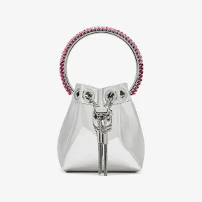 Jimmychoo/吉米周 MICRO BON BON迷你包-水晶提手银色反光面料迷你包 MICROBONBONBFP0C9789