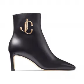 Jimmychoo/吉米周 金色品牌logo装饰黑色牛皮踝靴  MINORI65CLF010003